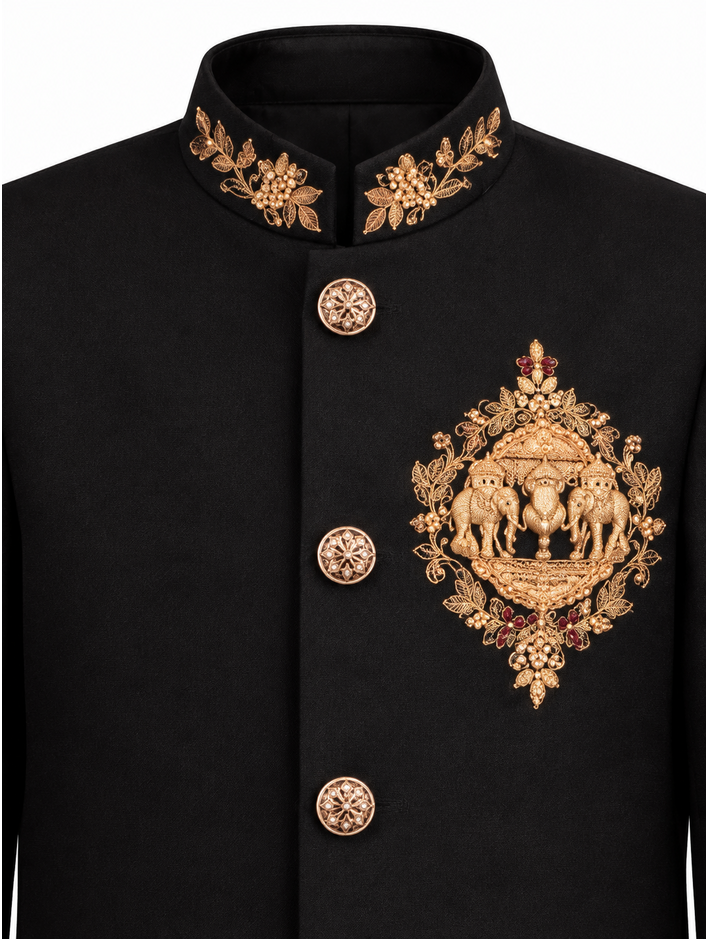 Boys Black Embroidered Bandhgala Jacket and Trouser Set