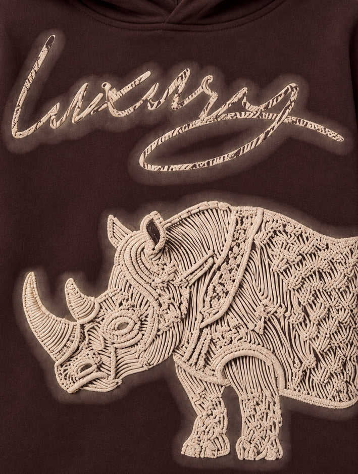 Boys Brown Rhino Print Hoodie