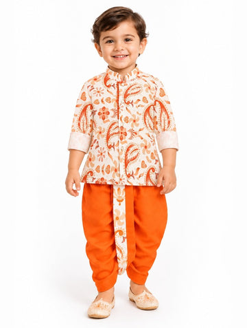 Boys Orange Paisley Print Kurta and Dhoti Set (Shoes Not Included)