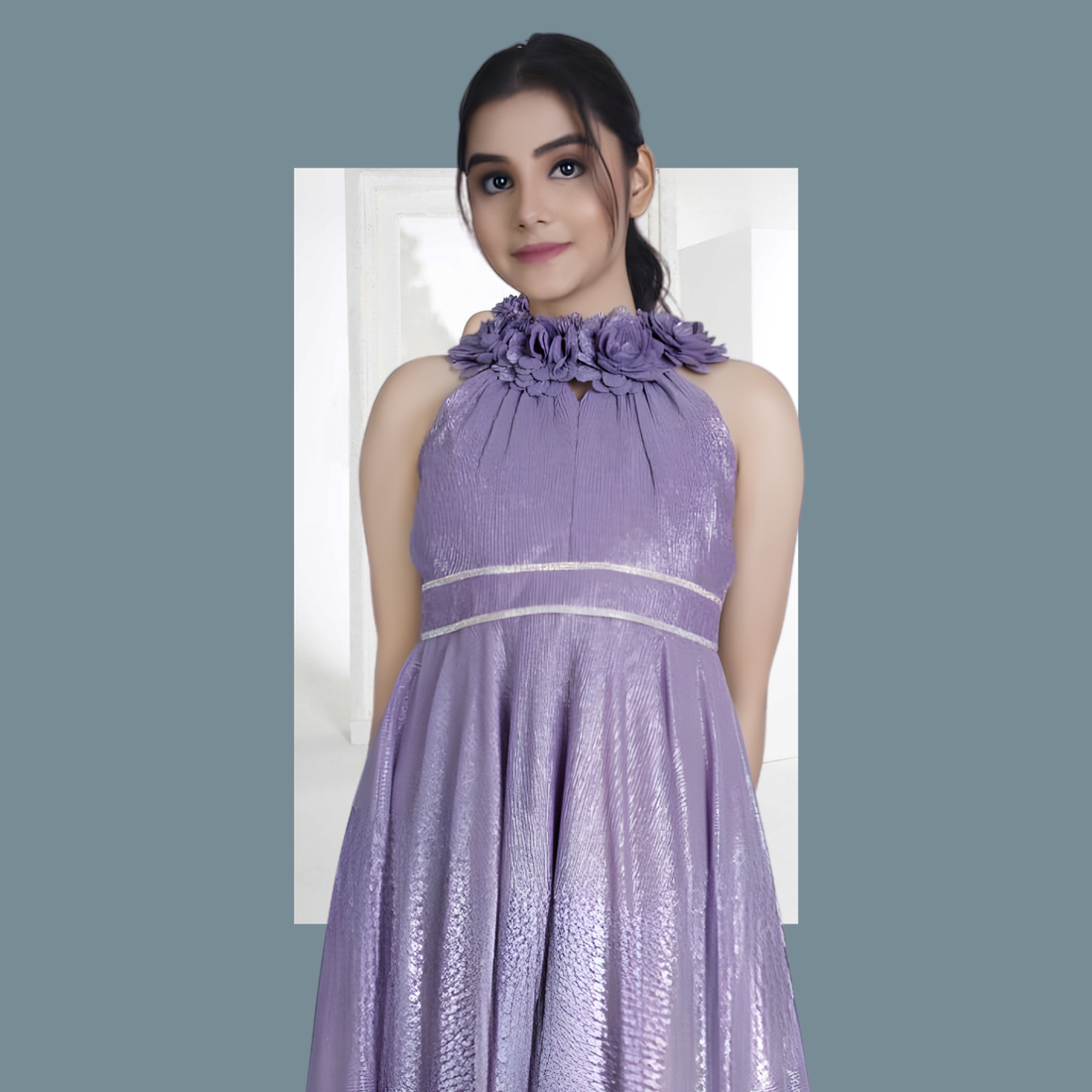 Purple Shimmer Fancy Party Wear Gown For Girls