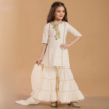 Off-White Printed Georgette Sharara Salwar Suit