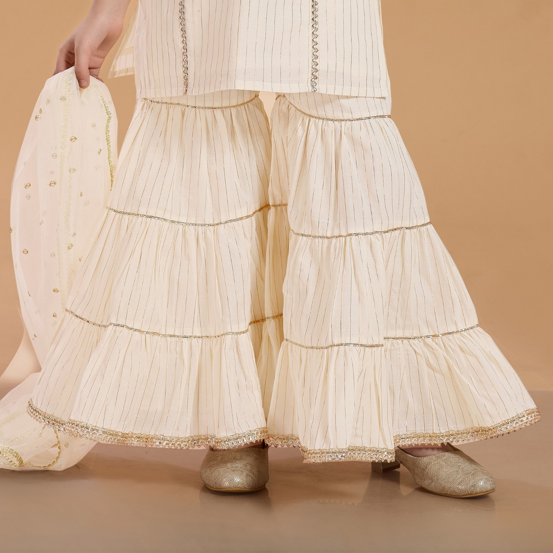 Off-White Printed Georgette Sharara Salwar Suit