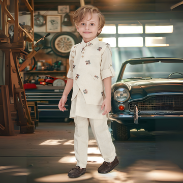Boys Ethnic Cream  Embroidered  Kurta Set