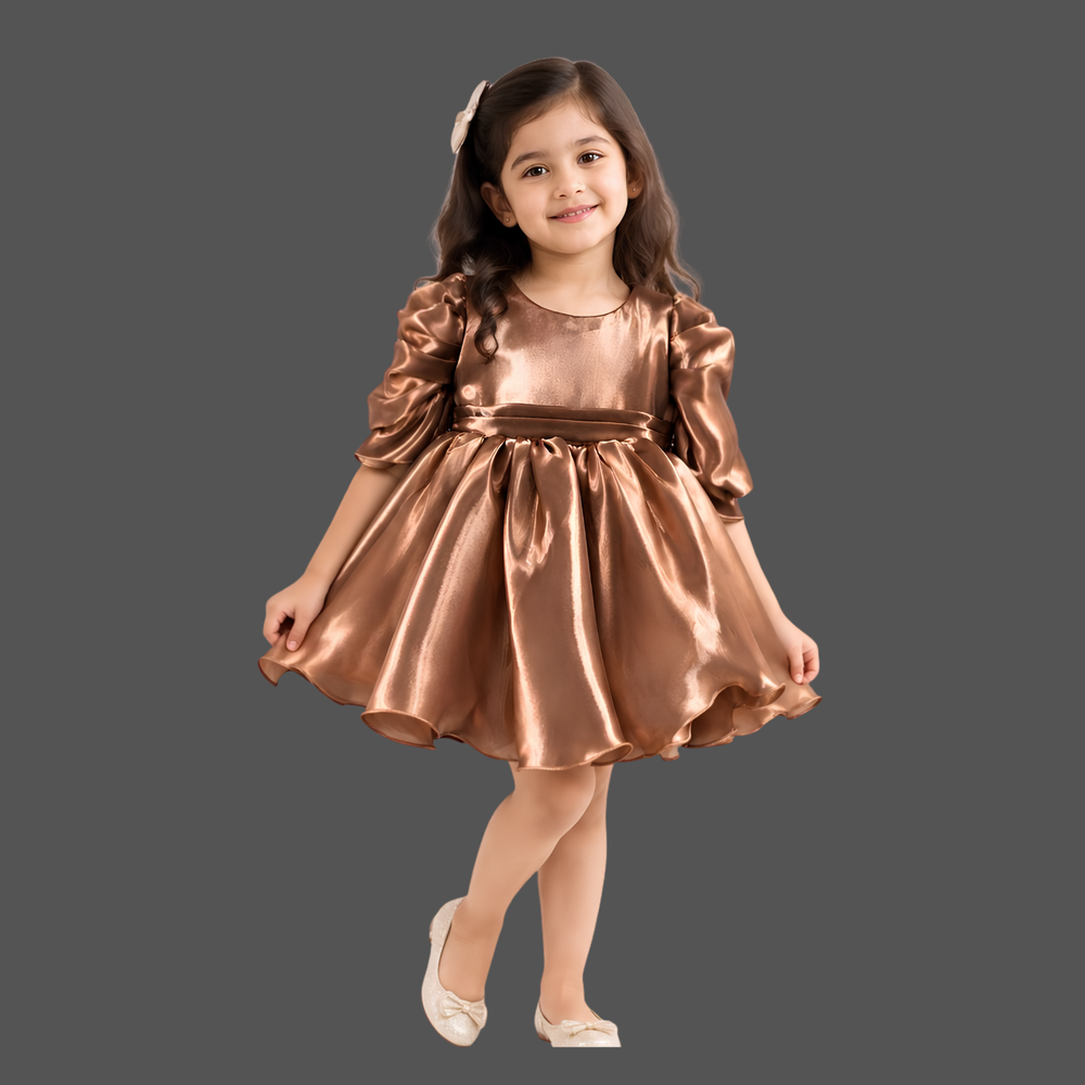Girls Brown Party Wear Frock