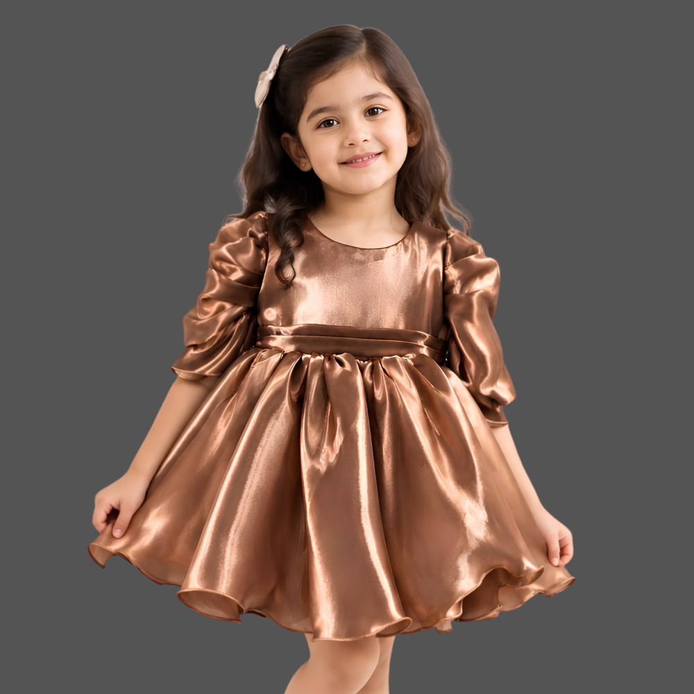 Girls Brown Party Wear Frock