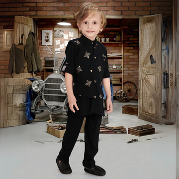 Boys Ethnic Black  Embroidered  Kurta Set