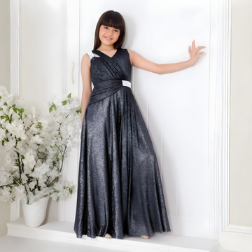 Elegant Black Sequined Partywear Gown For Girls