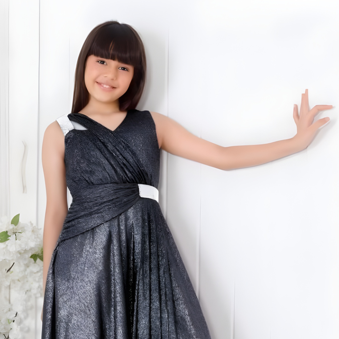 Elegant Black Sequined Partywear Gown For Girls