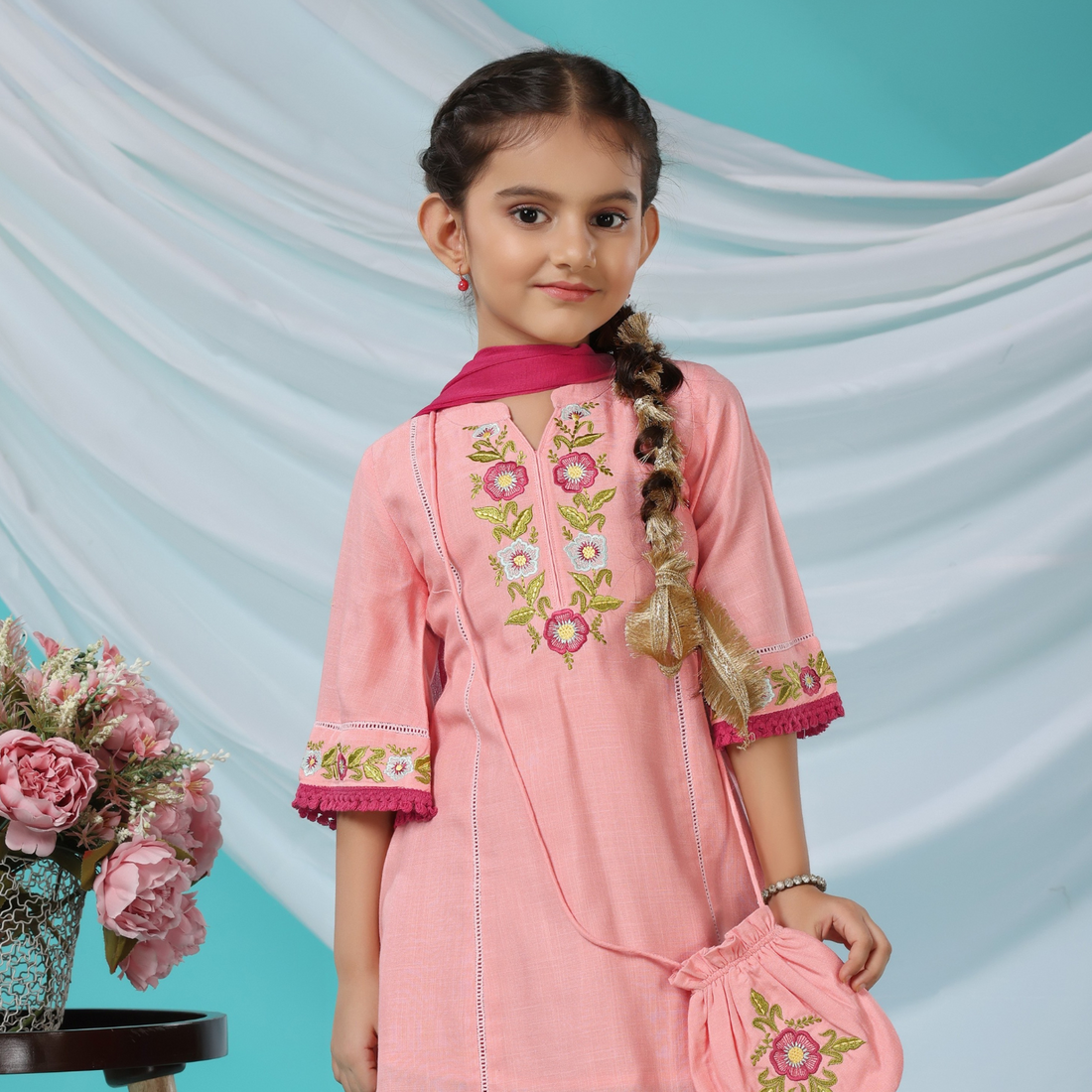 Peach punjabi Salwar Suit With Sweetheart Neck