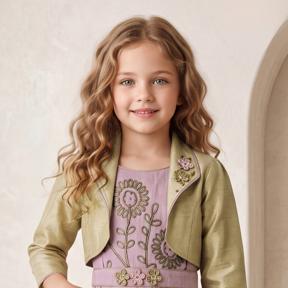 Girls Pink Party wear Long Middy with Embroidery Jacket