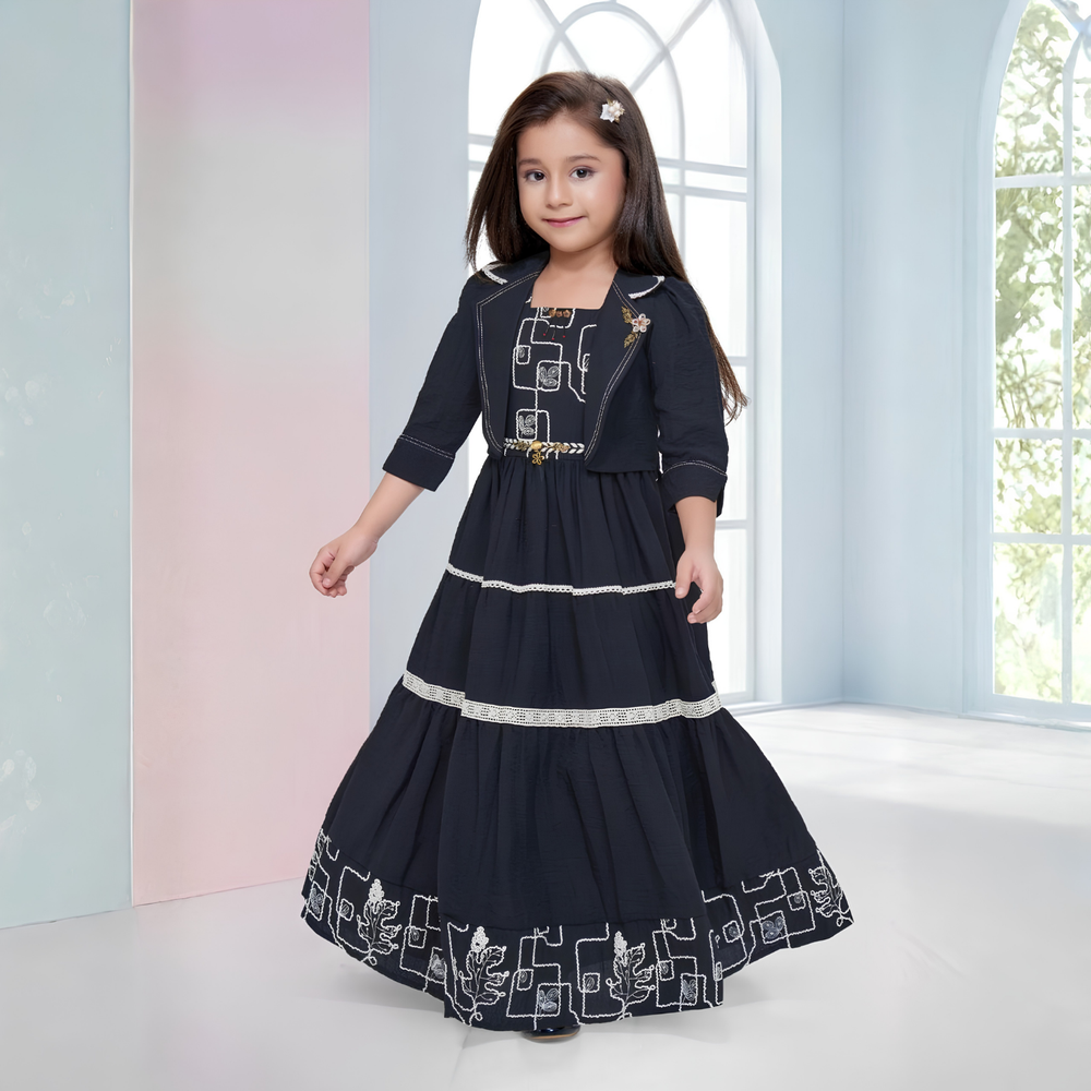 Stylish Black Frock With Sequins Overcoat For Girls