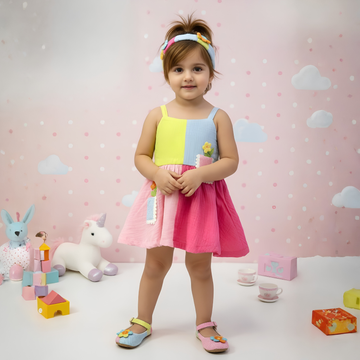 Pink Baby Girl Frock with Patch Details For Outings