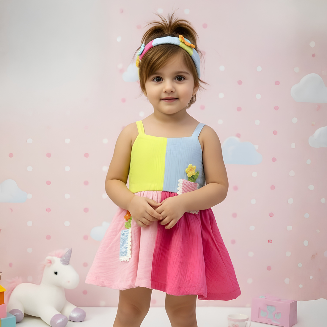 Pink Baby Girl Frock with Patch Details For Outings