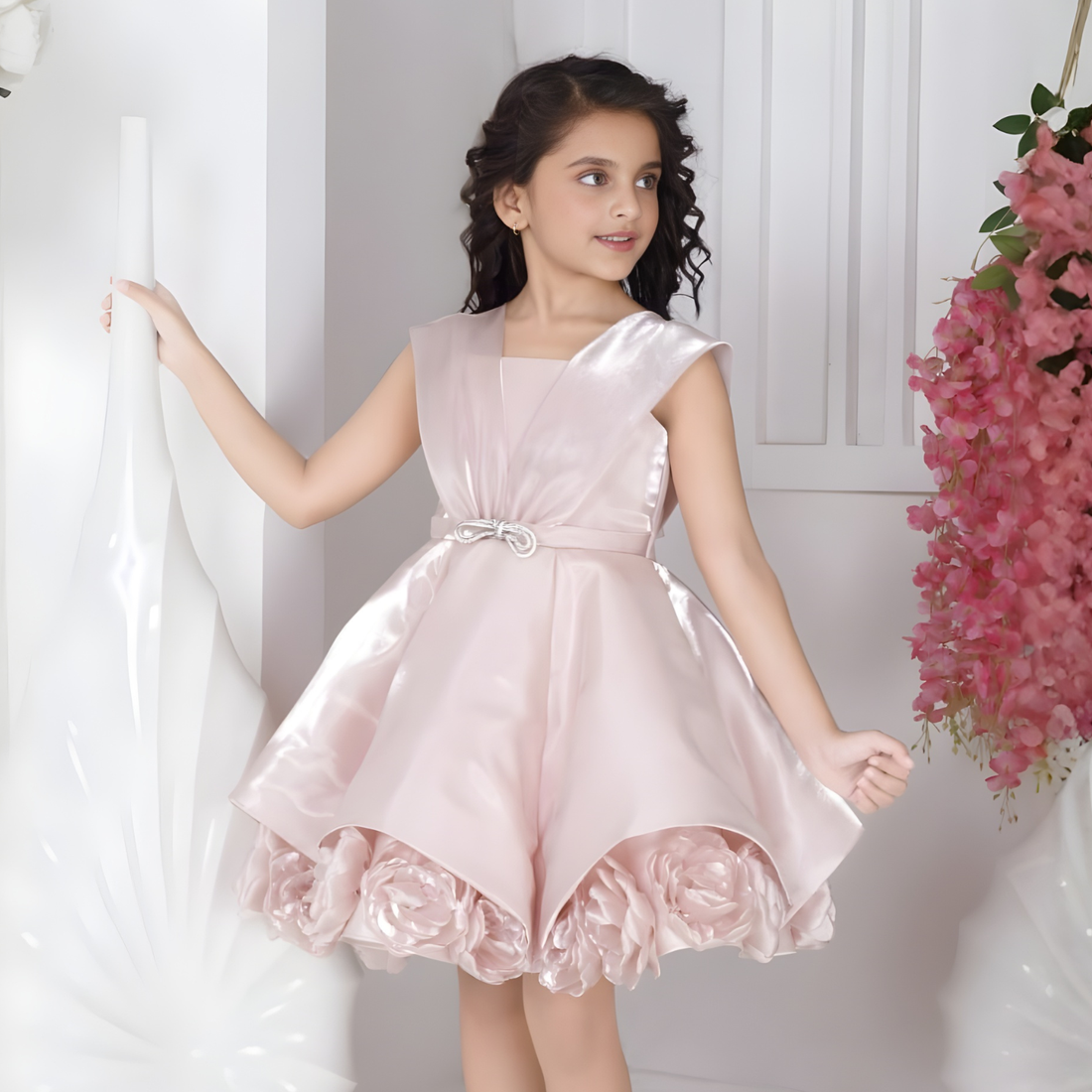 Peach Embellished Party Wear Frock