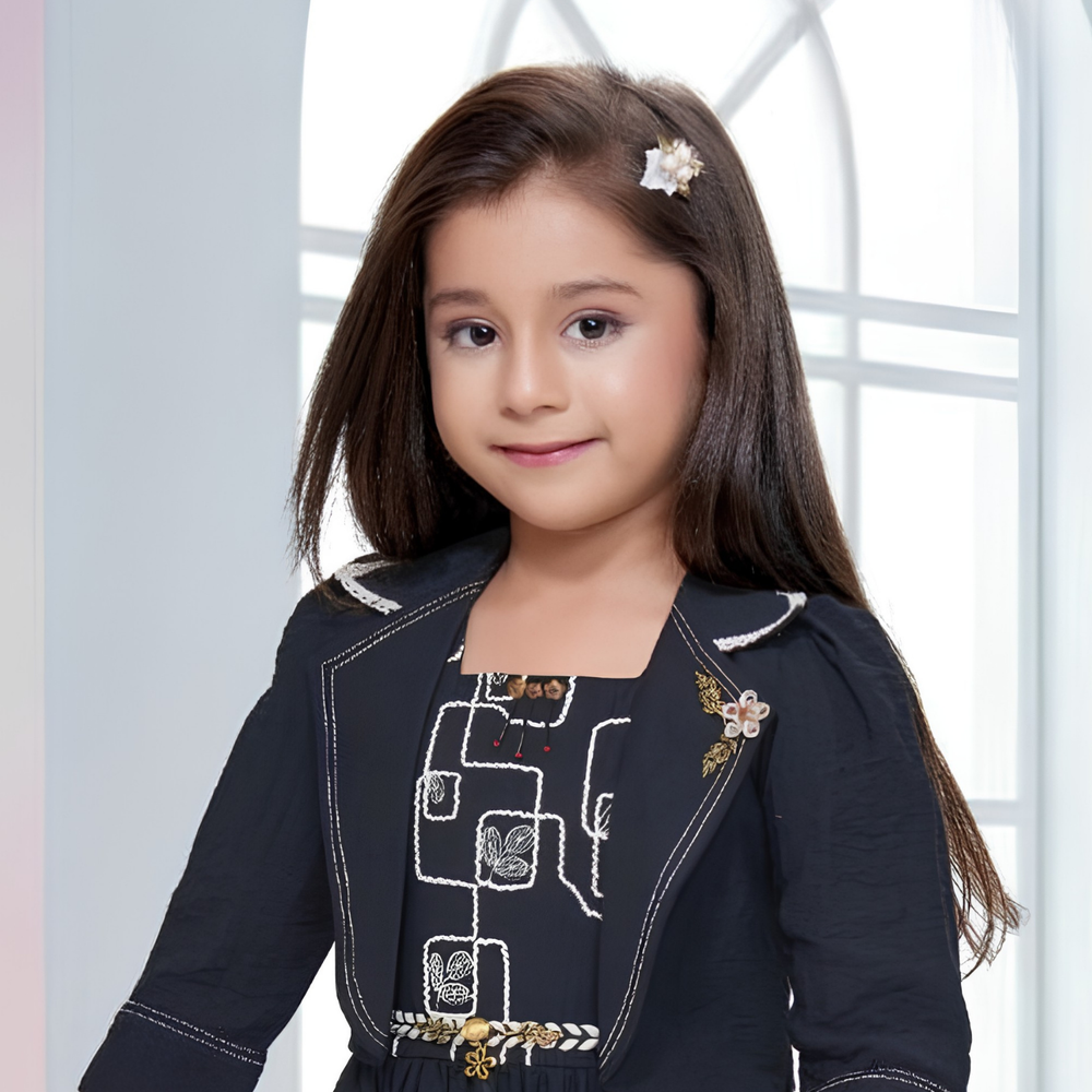 Stylish Black Frock With Sequins Overcoat For Girls