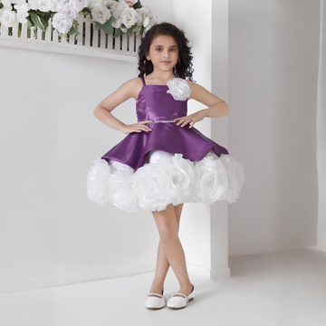 Purple Floral Embellished Party Wear Frock For Girls