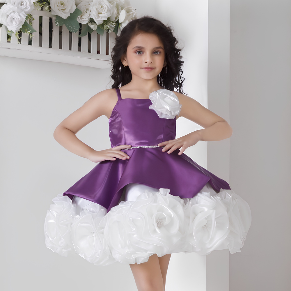 Purple Floral Embellished Party Wear Frock For Girls