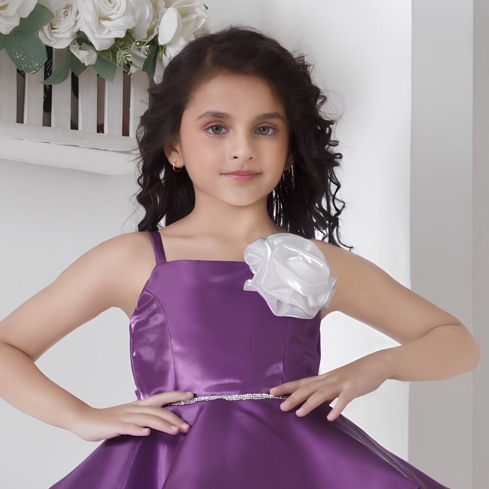 Purple Floral Embellished Party Wear Frock For Girls