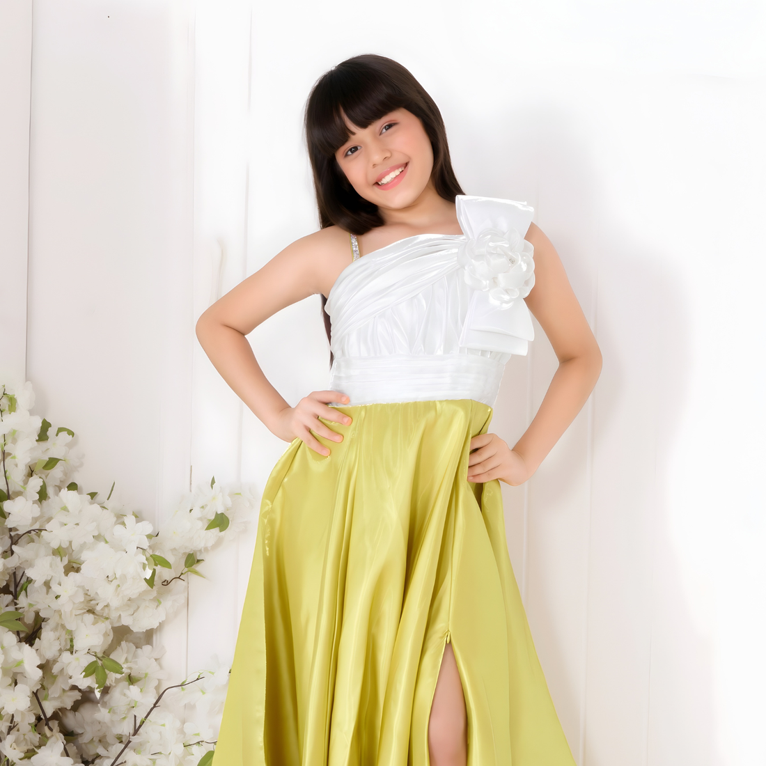 Luxury Mustard Shimmer Party Wear Gown for Girls