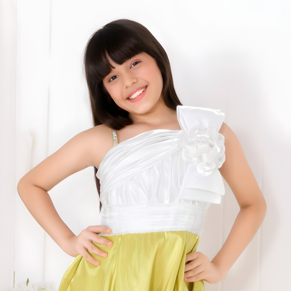 Luxury Mustard Shimmer Party Wear Gown for Girls
