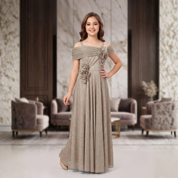 Girls Fawn Long Maxi Frock | Stylish Party Wear Gown