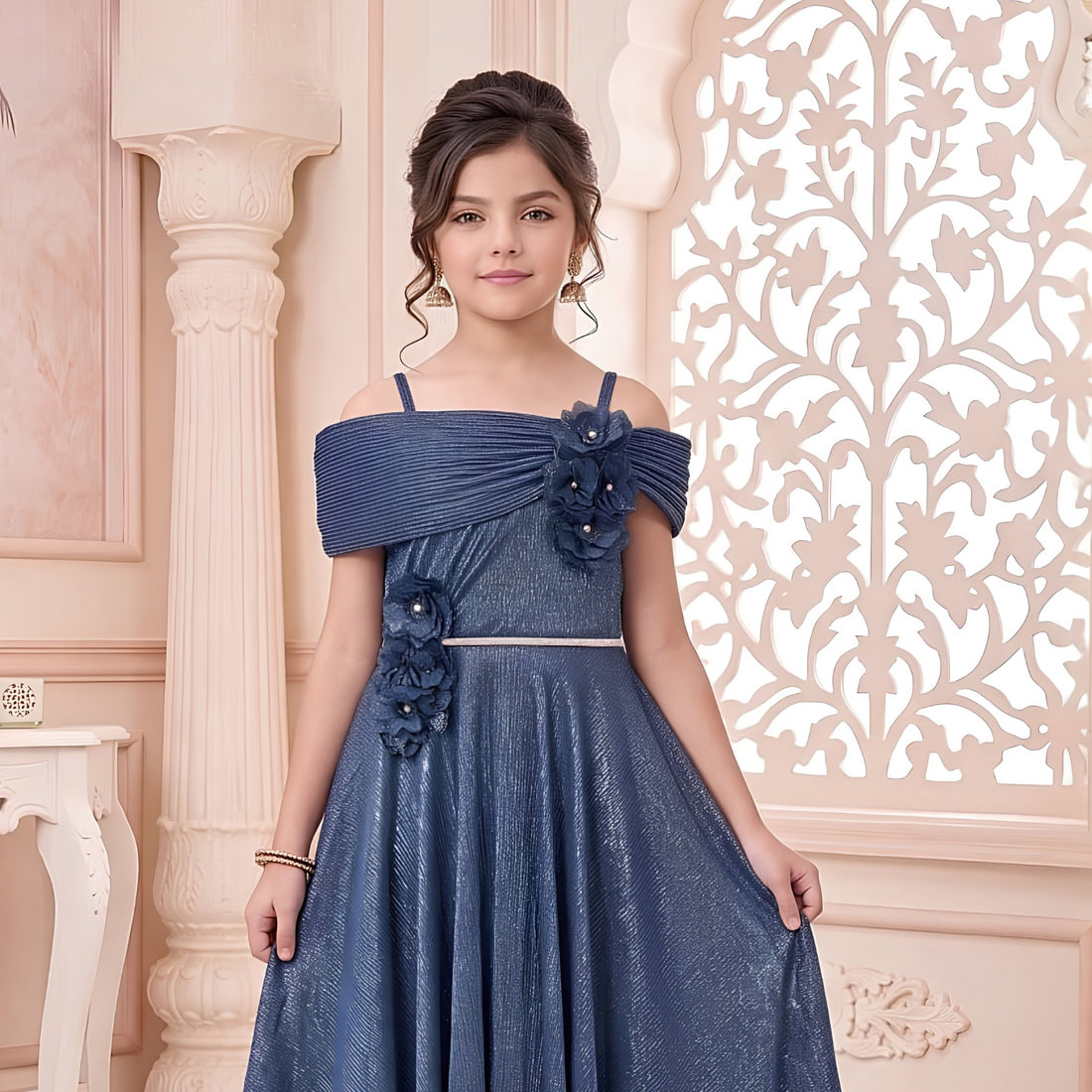 Girls Blue Long Maxi Frock | Stylish Party Wear Gown