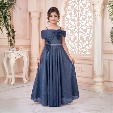 Girls Blue Long Maxi Frock | Stylish Party Wear Gown