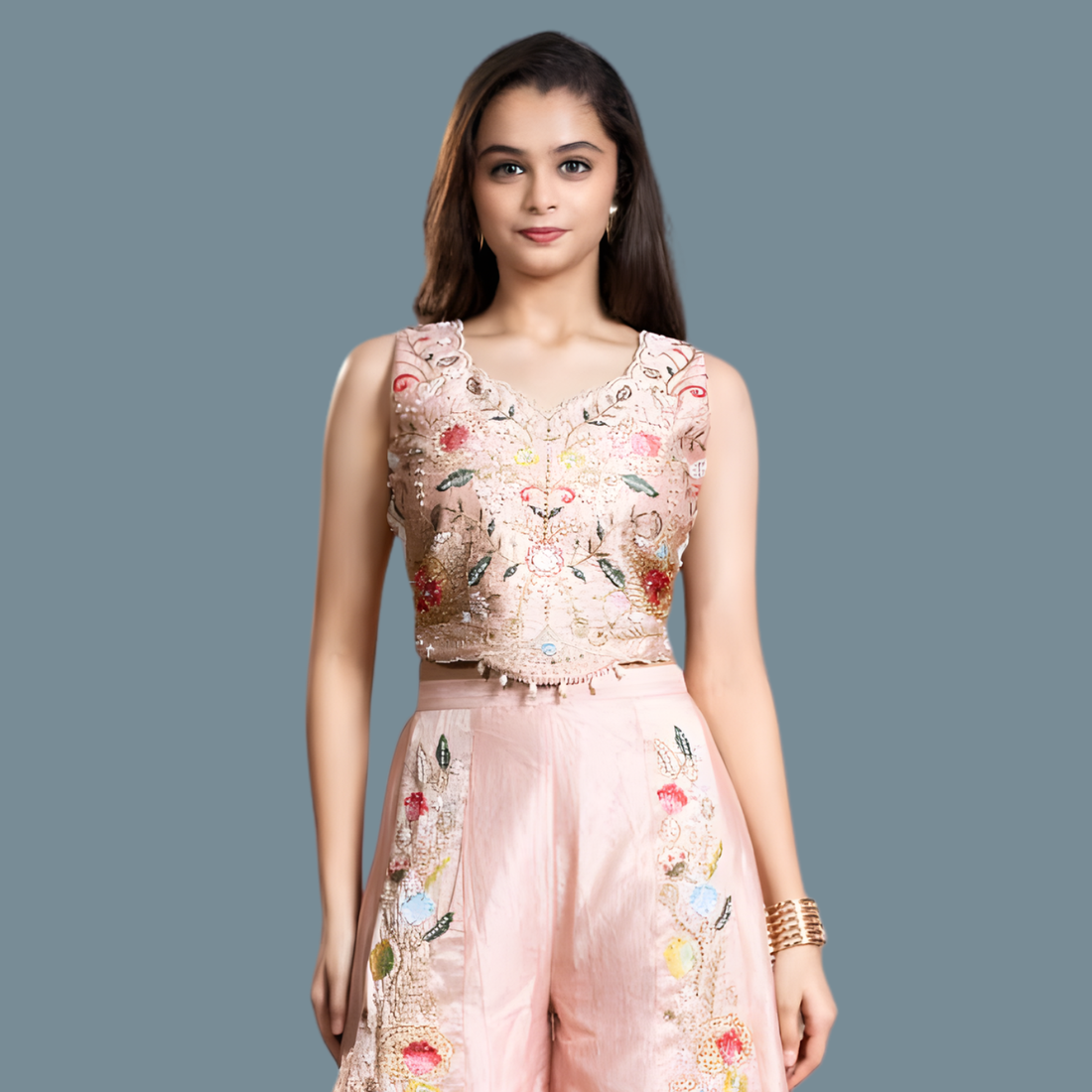 Orange Embellished Georgette Palazzos Set