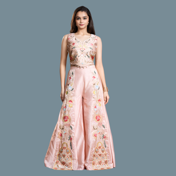 Orange Embellished Georgette Palazzos Set