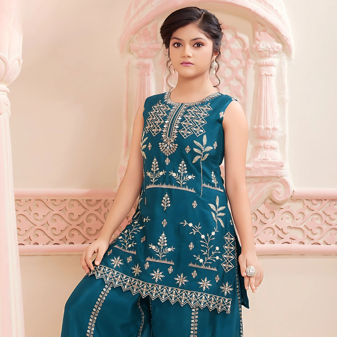 Wedding Wear Blue Embroidered Palazzo Suit