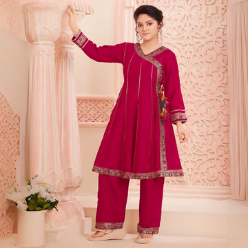 Embroidered A-Line Kurta & Pant With Dupatta