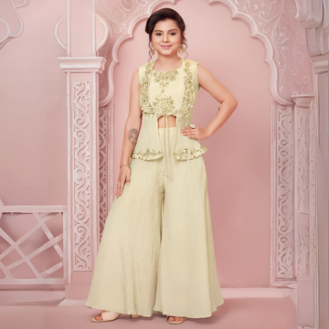 Stylish Fawn Embroidered Palazzo Suit With Jacket