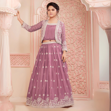 Designer Georgette Koti Lehenga Choli With Embroidery Work