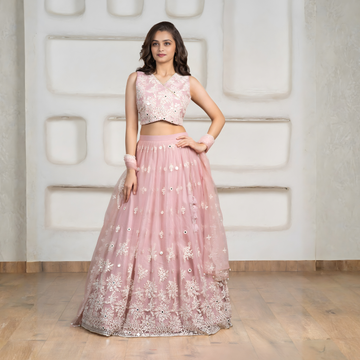 Blush Pink Embroidered Lehenga Choli Set with Dupatta For Girls