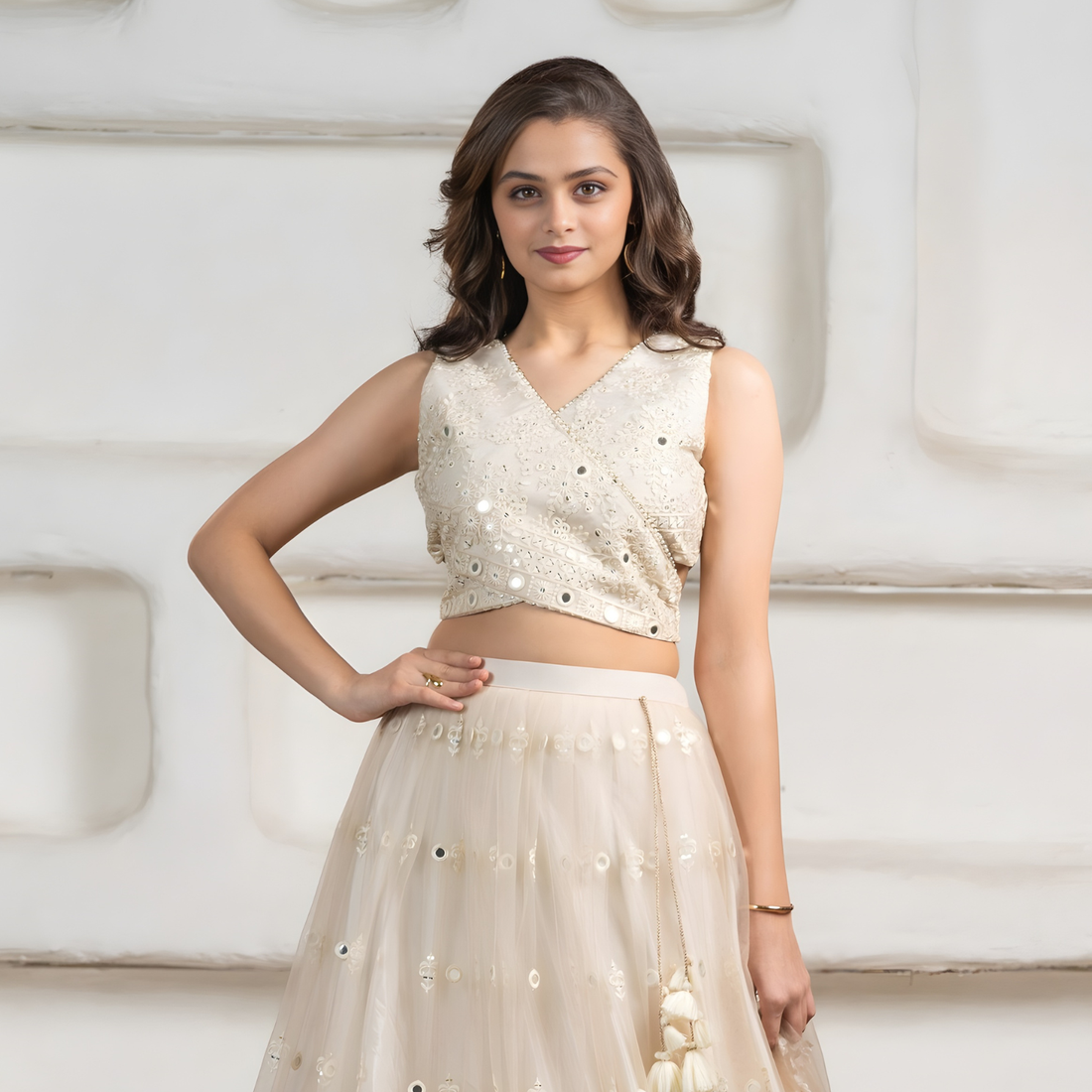 Blush Pink Embroidered Lehenga Choli Set with Dupatta For Girls