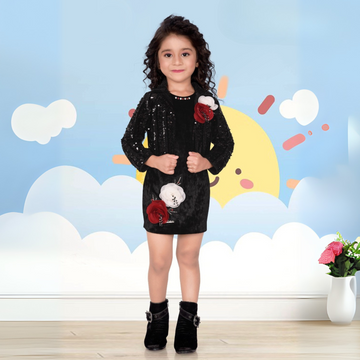 Black Party Frock Full SLIVES For Kids