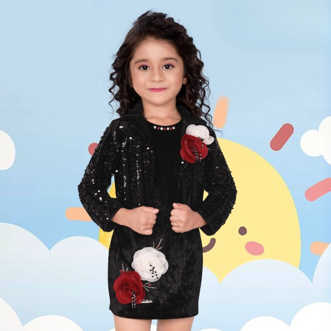 Black Party Frock Full SLIVES For Kids