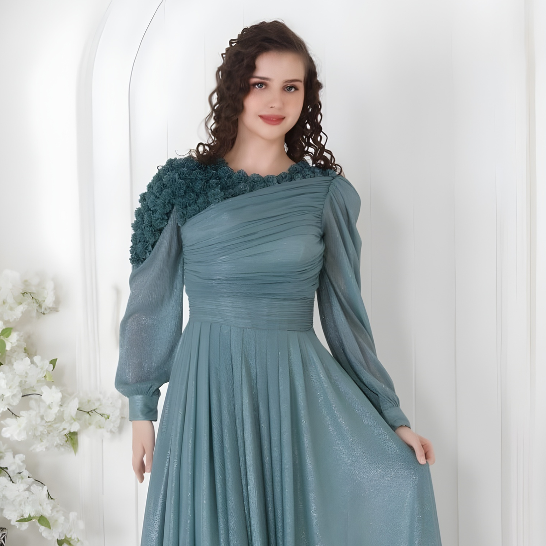 Premium Satin Long Gown with Long Sleeves