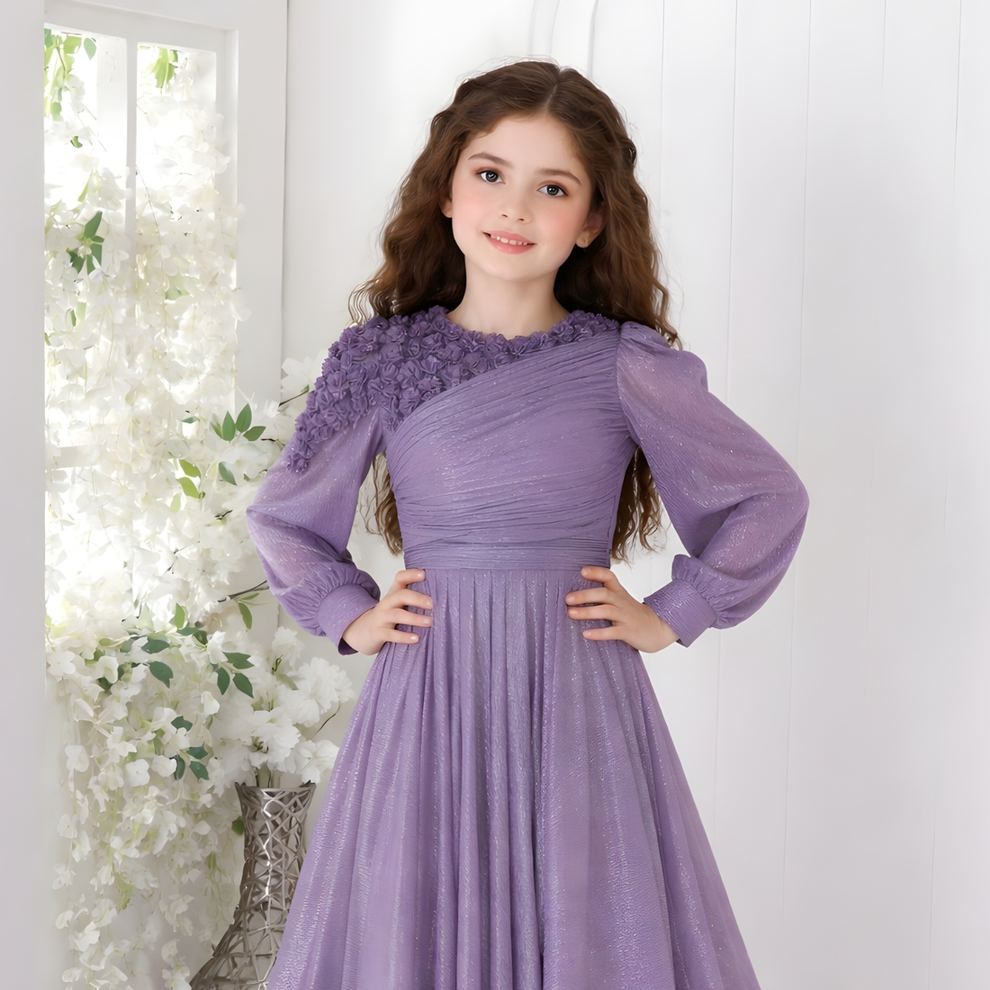 Premium Satin Long Gown with Long Sleeves