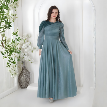 Premium Satin Long Gown with Long Sleeves