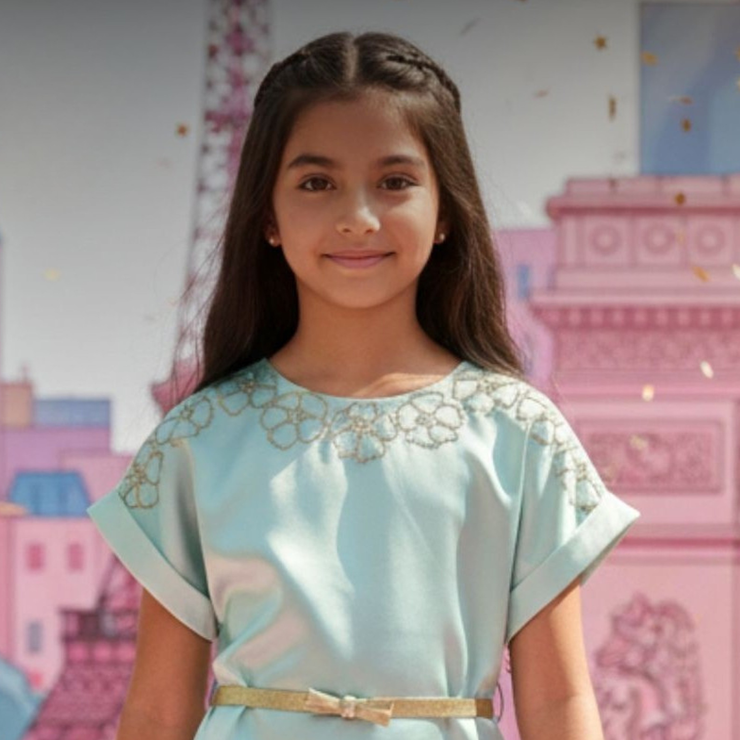 Girls light blue embellished frock detail