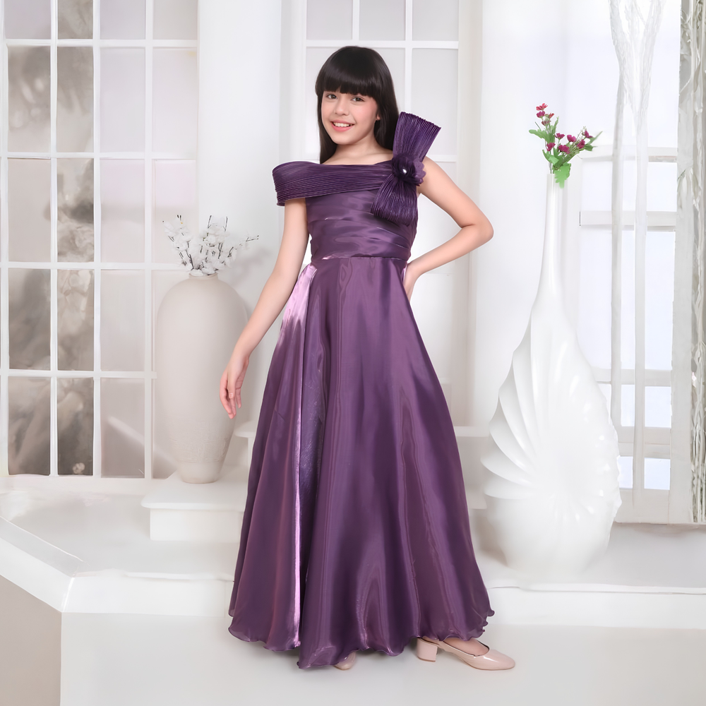 Mauve Embellished Bow Party Gown for Girls For Girls