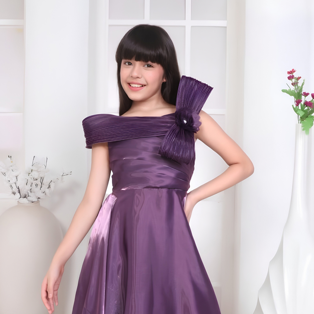Mauve Embellished Bow Party Gown for Girls For Girls