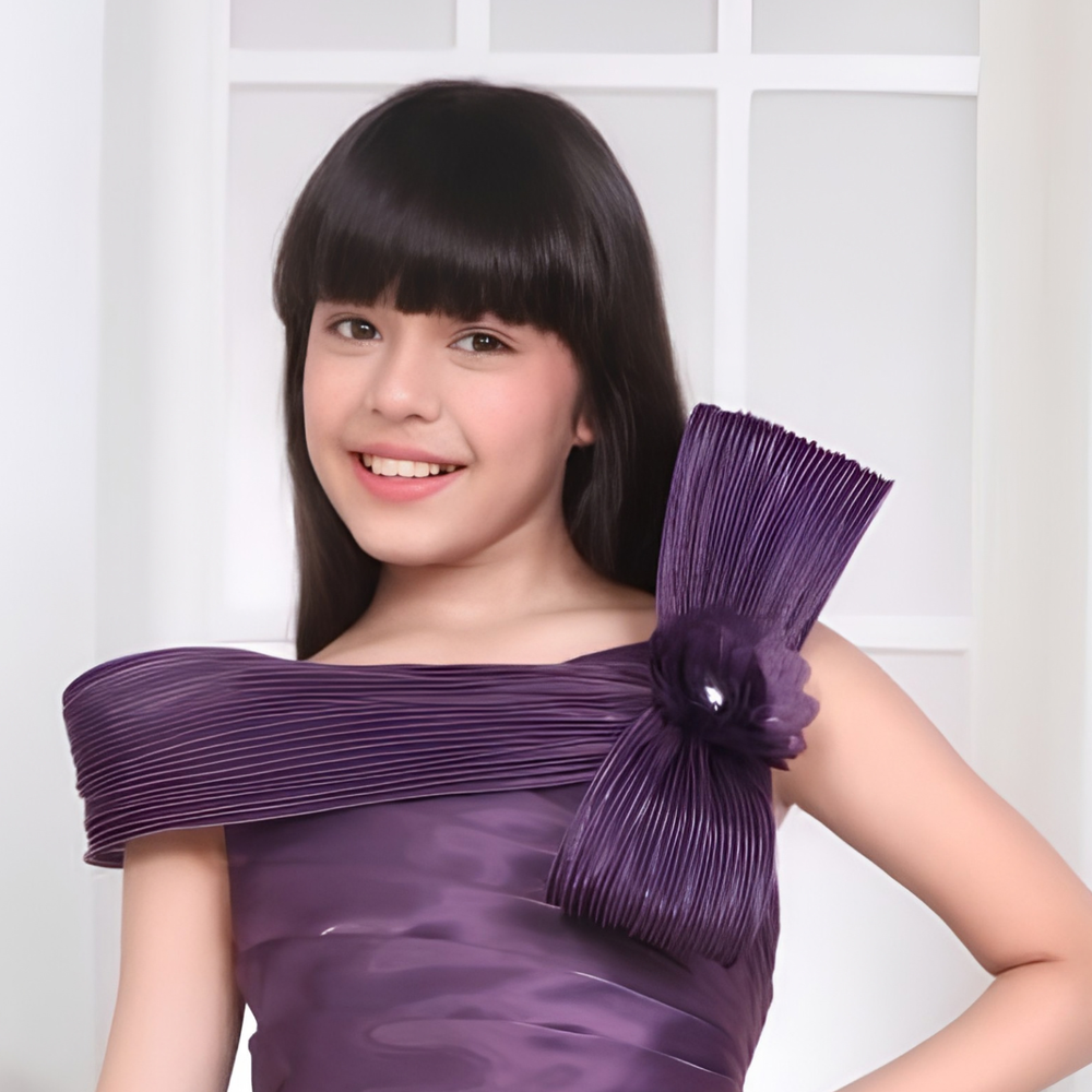 Mauve Embellished Bow Party Gown for Girls For Girls