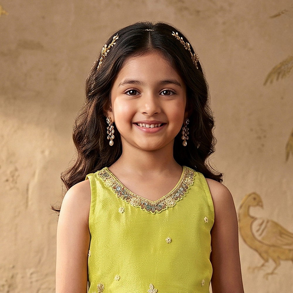 Yellow Mirror, Stone, Beads and Sequins work Palazzo Suit For Girls
