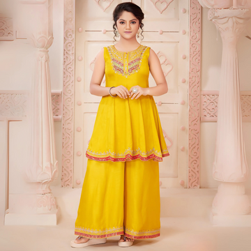 Yellow Festive Wear Silk Palazzo Suit