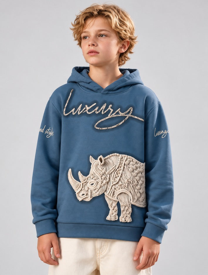 Boys Blue Rhino Print Hoodie