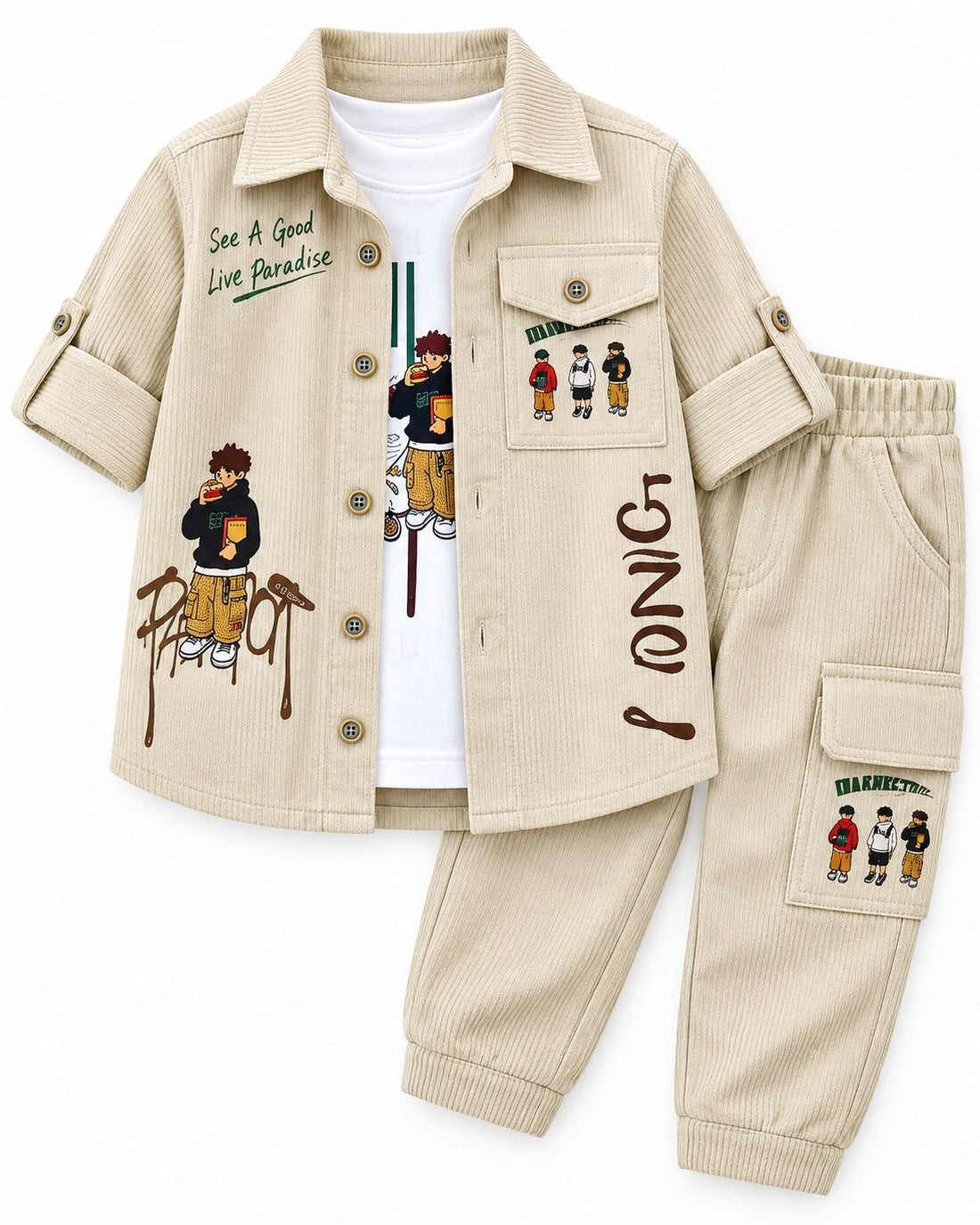 Boys Fawn Graphic Shirt, T-shirt and Cargo Pants Set (Shoes Not Included)