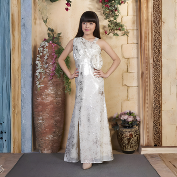 Girls Sequin Party Wear One Shoulder Long Gown