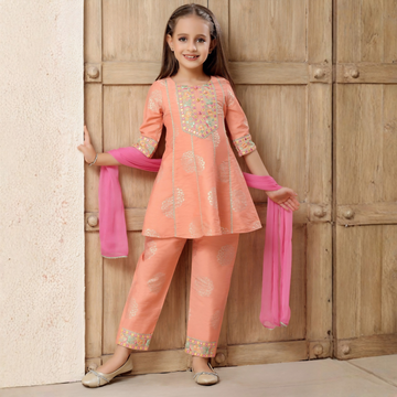 Girls' Embroidered Salwar Suit Set with Dupatta